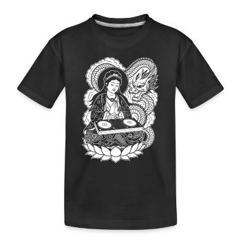 Meditation Shirt: Geisha mit Vinyl auf Lotosblüte - Kinder Premium Bio T-Shirt - Schwarz - Vorne