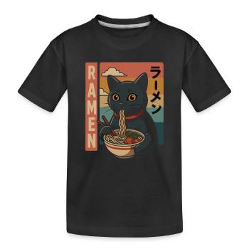 Ramen Katze Retro Japan Stil - Kinder Premium Bio T-Shirt - Schwarz - Vorne