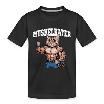 Sore Cat Funny Muscleman Fitness Humor - Kids' Premium Organic T-Shirt - black - Front