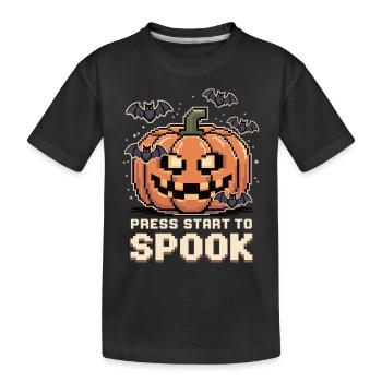 Press Start to Spook - Pixel Kürbis Halloween - Kinder Premium Bio T-Shirt - Schwarz - Vorne