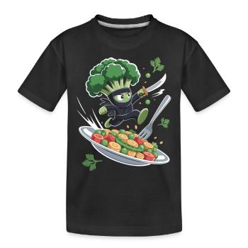 Broccoli Ninja in action - Kids' Premium Organic T-Shirt - black - Front