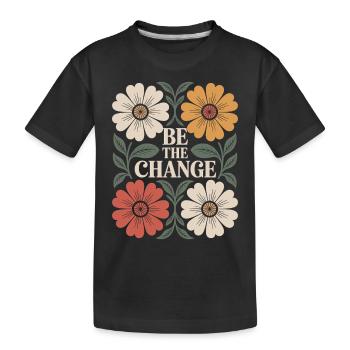Sei Der Wandel Vintage Blumen Inspiration Zitat - Kinder Premium Bio T-Shirt - Schwarz - Vorne