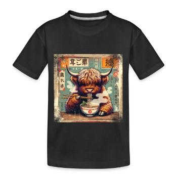 Ramen Highland Cow Grunge Poster Style - Kids' Premium Organic T-Shirt - black - Front