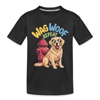 Wag Woof Repeat Shirt - Dog with Sunglasses - Kids' Premium Organic T-Shirt - black - Front