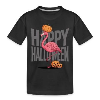 Flamant rose d’Halloween avec citrouille - T-shirt bio Premium Enfant - noir - Devant