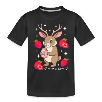 Jackalope Erdbeer Milchshake - Kinder Premium Bio T-Shirt - Schwarz - Vorne
