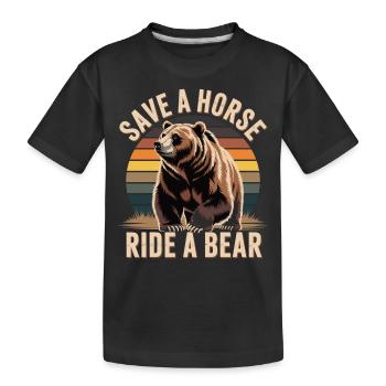 Retro bear shirt with funny cowboy saying - Kids' Premium Organic T-Shirt - black - Front