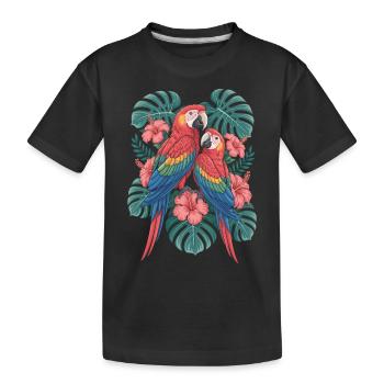 Perroquets exotiques aux fleurs tropicales - T-shirt bio Premium Enfant - noir - Devant