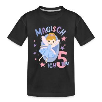 Geburtstagsshirt 5 Jahre Mädchen 5. Geburtstag Fee - Kinder Premium Bio T-Shirt - Schwarz - Vorne