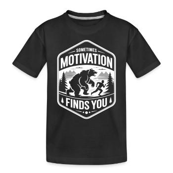 Laufshirt mit Bär – Motivation findet dich! - Kinder Premium Bio T-Shirt - Schwarz - Vorne