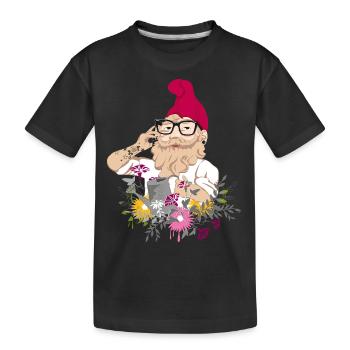 Nain de jardin hipster avec téléphone portable et arrosoir - T-shirt bio Premium Enfant - noir - Devant