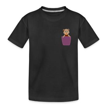 Bear in breast pocket - Kids' Premium Organic T-Shirt - black - Front