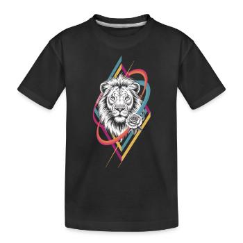 Geometrischer Löwe mit Rose - Kinder Premium Bio T-Shirt - Schwarz - Vorne