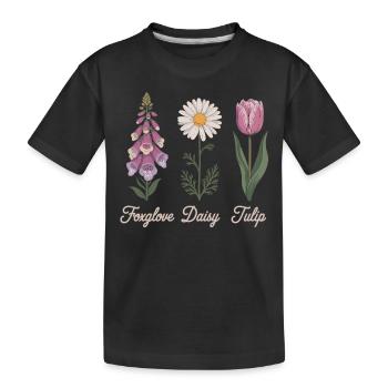 Foxglove Daisy Tulip Blumen Shirt - Kinder Premium Bio T-Shirt - Schwarz - Vorne