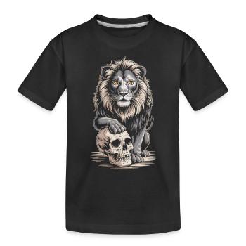 Löwe mit Totenschädel - Kinder Premium Bio T-Shirt - Schwarz - Vorne