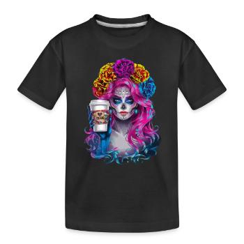 Dia de los Muertos Coffee with Beautiful Woman from - Kids' Premium Organic T-Shirt - black - Front