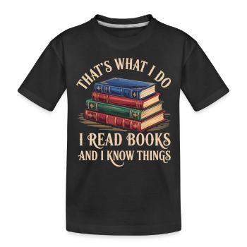 Bücherwurm Lesen Macht Schlau T-Shirt - Kinder Premium Bio T-Shirt - Schwarz - Vorne