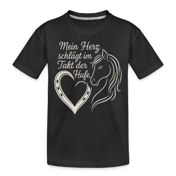 Mein Herz Schlägt Im Takt Der Hufe - Kinder Premium Bio T-Shirt - Schwarz - Vorne