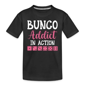 Bunco Addict In Action - Würfelabend Würfeln - Kinder Premium Bio T-Shirt - Schwarz - Vorne