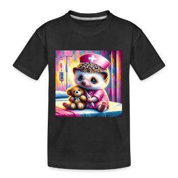 Cute hedgehog in the nursing room - Kids' Premium Organic T-Shirt - black - Front