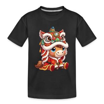 Chinesisches Neujahr Pferd 2026 - Kinder Premium Bio T-Shirt - Schwarz - Vorne