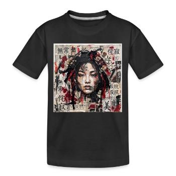Japanese Collage Art Asia Punk Samuraifrau Collage - Kinder Premium Bio T-Shirt - Schwarz - Vorne