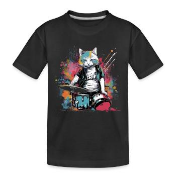 Cat Drummer Music Animal Drums Wild Cat - T-shirt bio Premium Enfant - noir - Devant