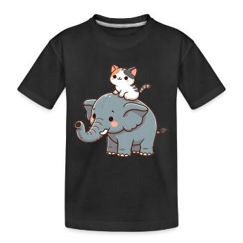 Le chat monte à dos d’éléphant - T-shirt bio Premium Enfant - noir - Devant