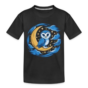Eule Mond Sterne Nachthimmel - Kinder Premium Bio T-Shirt - Schwarz - Vorne