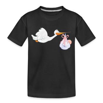Storch mit Kleinkind - Kinder Premium Bio T-Shirt - Schwarz - Vorne