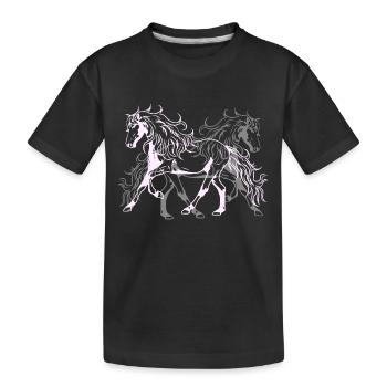 Himmlisch Wildpferde Hengst Reiter Pferdenarr - Kinder Premium Bio T-Shirt - Schwarz - Vorne
