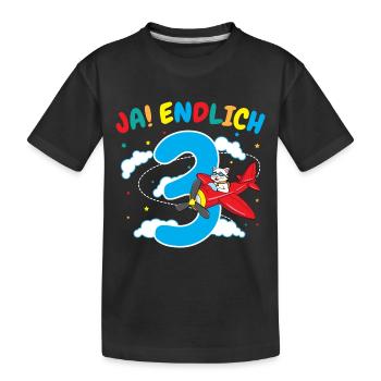 3. Geburtstag Katze Flugzeug Flieger Geschenk - Kinder Premium Bio T-Shirt - Schwarz - Vorne