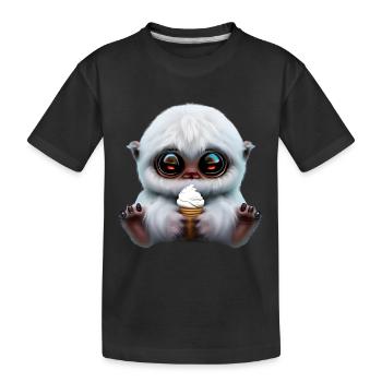 Yeti mit Softeis - Kinder Premium Bio T-Shirt - Schwarz - Vorne