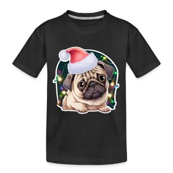 Carlin avec chapeau de Noël et guirlandes lumineuses - T-shirt bio Premium Enfant - noir - Devant