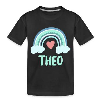 Theo Name Regenbogen Baby - Kinder Premium Bio T-Shirt - Schwarz - Vorne