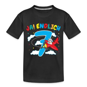 7. Geburtstag Katze Flugzeug Fliegen Geschenk - Kinder Premium Bio T-Shirt - Schwarz - Vorne