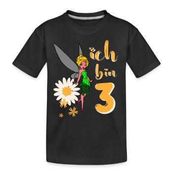 Ich bin 3 Jahre alt Fee Blumen Geburtstag Mädchen - Kinder Premium Bio T-Shirt - Schwarz - Vorne