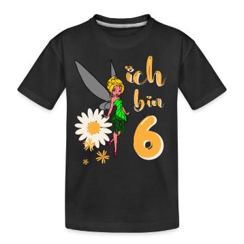 Ich bin 6 Jahre alt Fee Blumen Geburtstag Mädchen - Kinder Premium Bio T-Shirt - Schwarz - Vorne