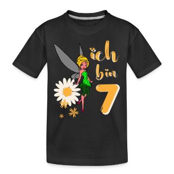 Ich bin 7 Jahre alt Fee Blumen Geburtstag Mädchen - Kinder Premium Bio T-Shirt - Schwarz - Vorne