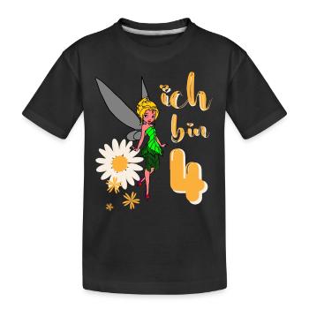 Ich bin 4 Jahre alt Fee Blumen Geburtstag Mädchen - Kinder Premium Bio T-Shirt - Schwarz - Vorne