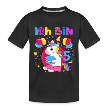 5. Geburtstag Mädchen Ich bin 5 Jahre mit Einhorn - Kinder Premium Bio T-Shirt - Schwarz - Vorne