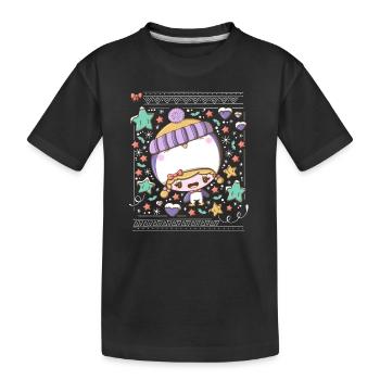 Festive penguin bubble head cutie - Kids' Premium Organic T-Shirt - black - Front