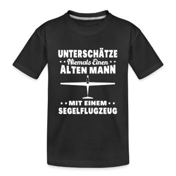 Alter Mann mit Segelflugzeug | Segelfliegen - Kinder Premium Bio T-Shirt - Schwarz - Vorne