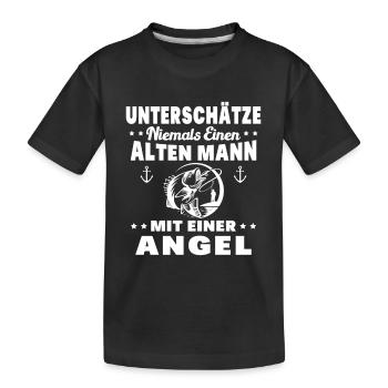Ein Alter Mann mit Seiner Angelrute Angelgeschen - Kinder Premium Bio T-Shirt - Schwarz - Vorne