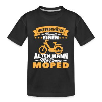 Alten mann mit einem Moped - Kinder Premium Bio T-Shirt - Schwarz - Vorne