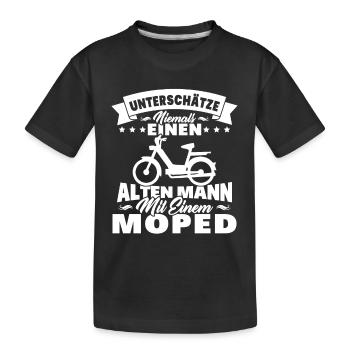 Alten mann mit einem Moped - Kinder Premium Bio T-Shirt - Schwarz - Vorne