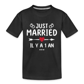 Geschenk zum Hochzeitstag 1 Jahr Hochzeit aus Baumwolle - Kinder Premium Bio T-Shirt - Schwarz - Vorne