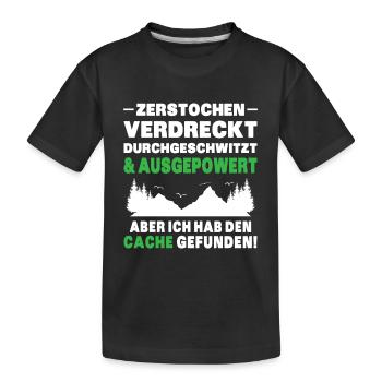 Gecache Geocaching Hobby Cache - Kinder Premium Bio T-Shirt - Schwarz - Vorne