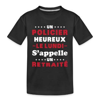 un policier heureux le lundi s'appelle un retraité - T-shirt bio Premium Enfant - noir - Devant