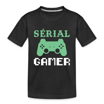 Serial Gamer Humor Console Video Games Teen Geek - Kids' Premium Organic T-Shirt - black - Front